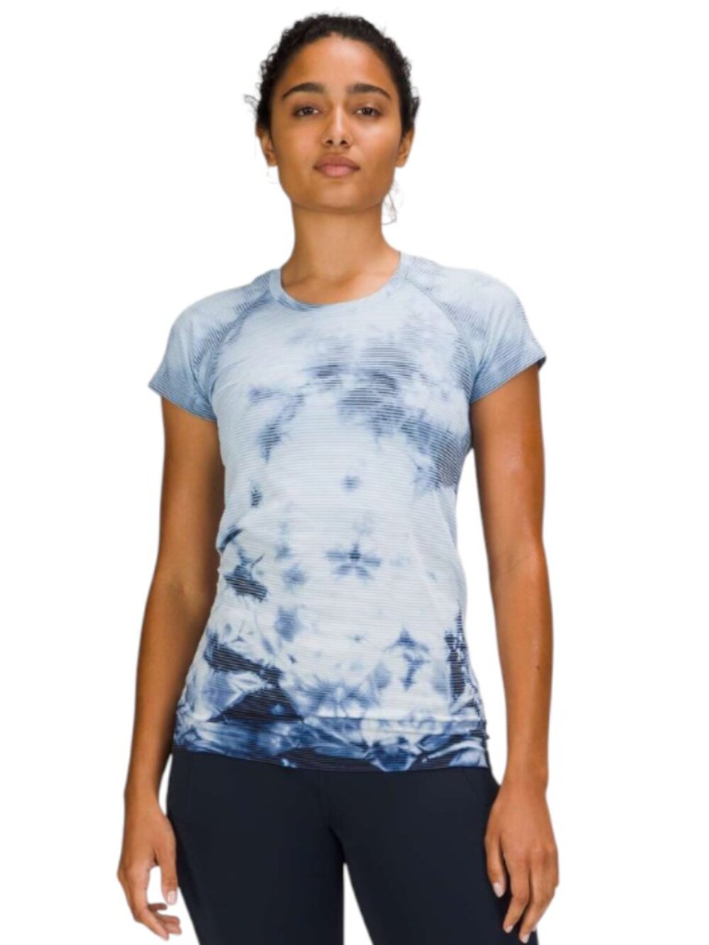 Lululemon Swiftly Tech T Shirt Top Womens 4 Blue Tie Dye Crew Neck Stretch Run